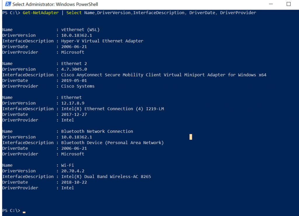 Find Network Adapter Driver Version using PowerShell