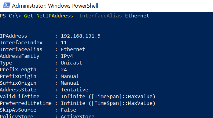 Get IP Address of Network Adapter in PowerShell