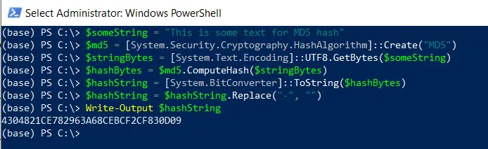 PowerShell get MD5 of a string