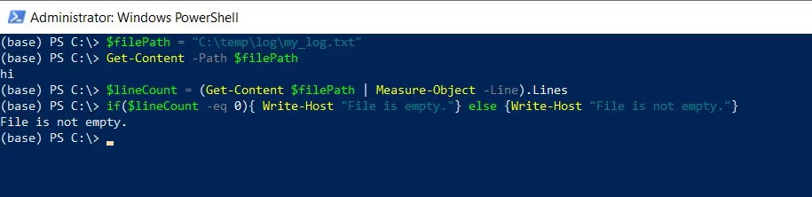 PowerShell check if a file is empty using number of lines in file