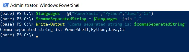 PowerShell convert array to comma-separated string using -join operator