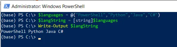 PowerShell convert array to string using casting