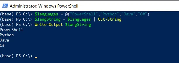 PowerShell convert array to string using out-string
