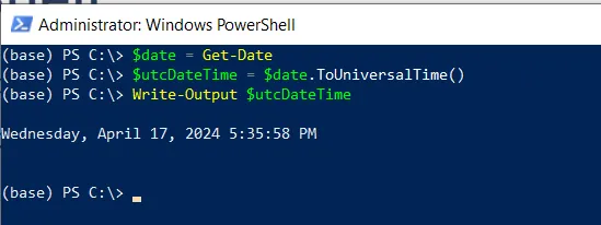 PowerShell convert date to UTCTime