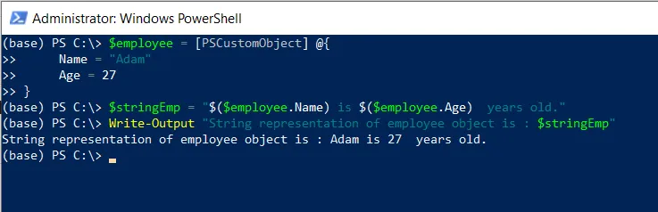 PowerShell convert object to string using string interpolation