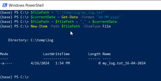 PowerShell create a file with date in name