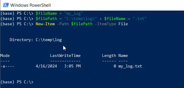 PowerShell create a file with a variable name