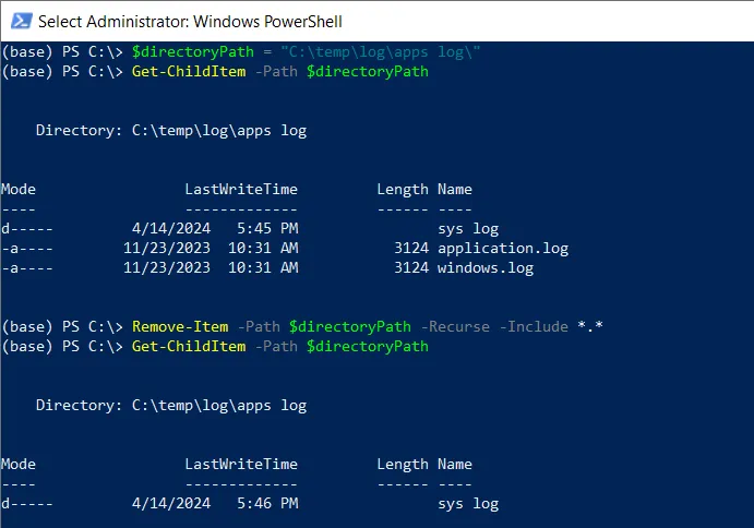 PowerShell delete all files from folder and subfolders