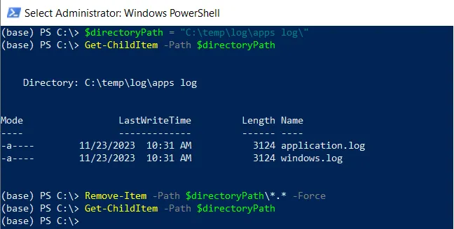 PowerShell delete all files but keep the main directory