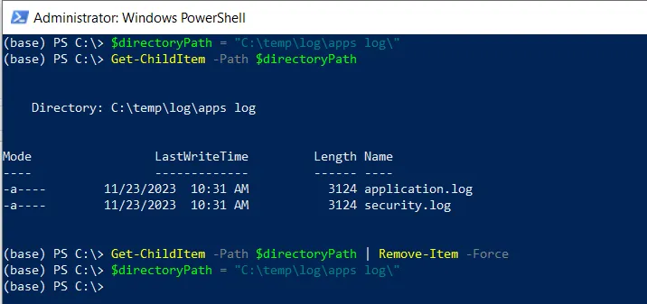 PowerShell delete all files in a folder