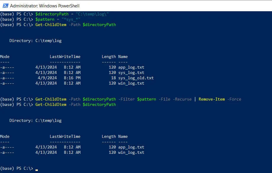 PowerShell delete all files matching pattern 