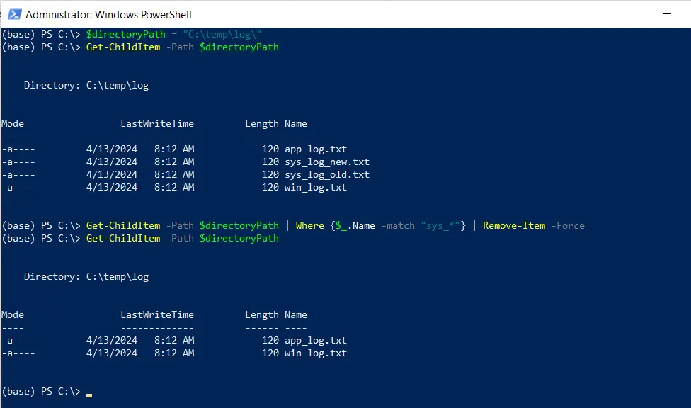 PowerShell delete all files matching pattern with where condition
