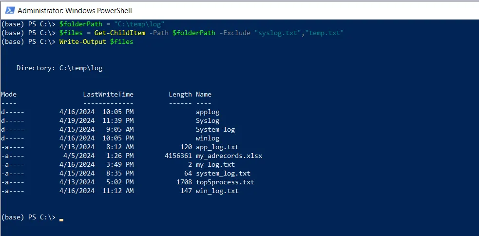 PowerShell exclude specific files using Get-ChildItem