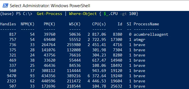 PowerShell filter processes