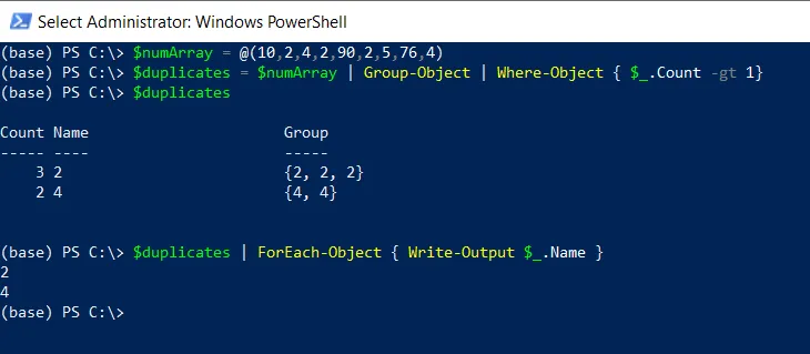 PowerShell find duplicate values in array