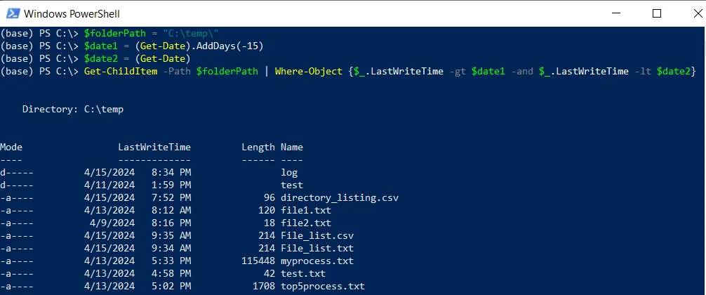 PowerShell find files modified between dates