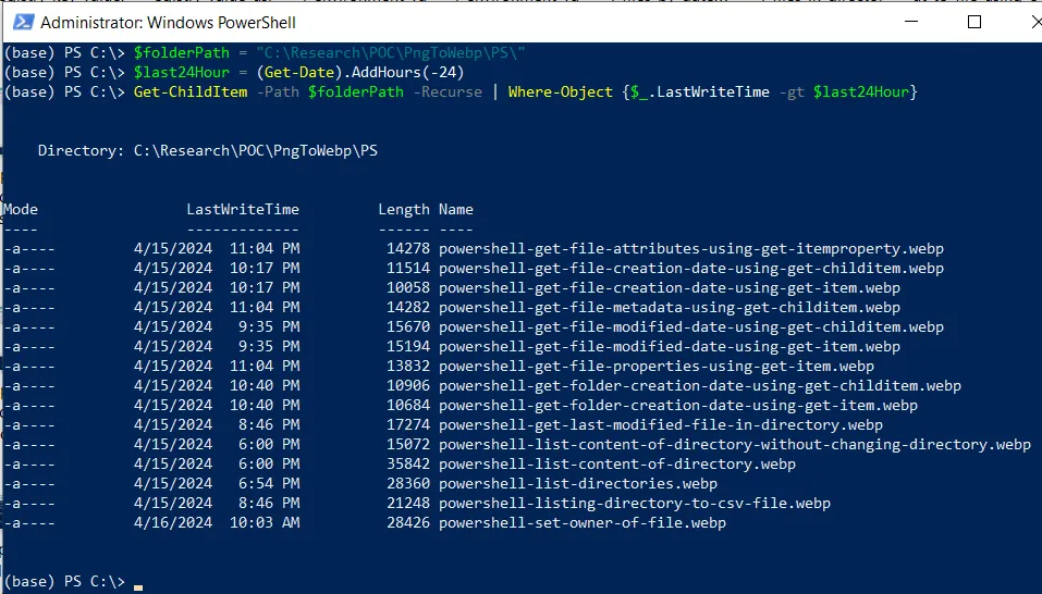 PowerShell find files modified in last 24 hour