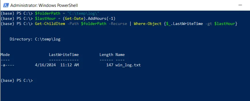 PowerShell find files modified in last hour