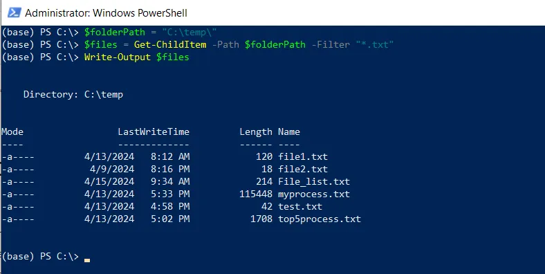 PowerShell Get-ChildItem with Filter to get files with specific extension