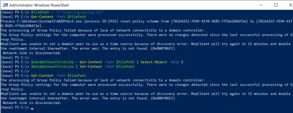 PowerShell get content and remove first line