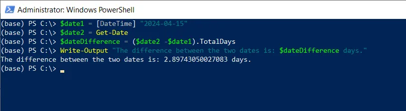 PowerShell get the date difference in days