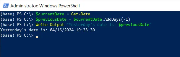 PowerShell get date minus 1 day using Get-Date
