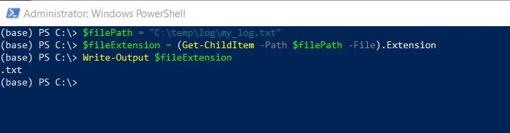PowerShell get file extension using Get-childItem