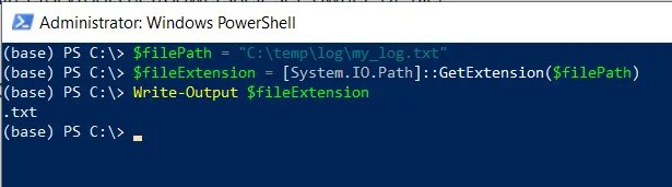 PowerShell get file extension using .Net class