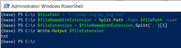 PowerShell get file extension using split method