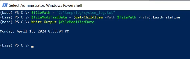 PowerShell get file modified date using Get-ChildItem