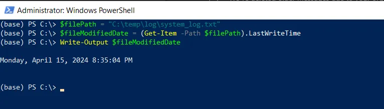 PowerShell get file modified date using Get-Item