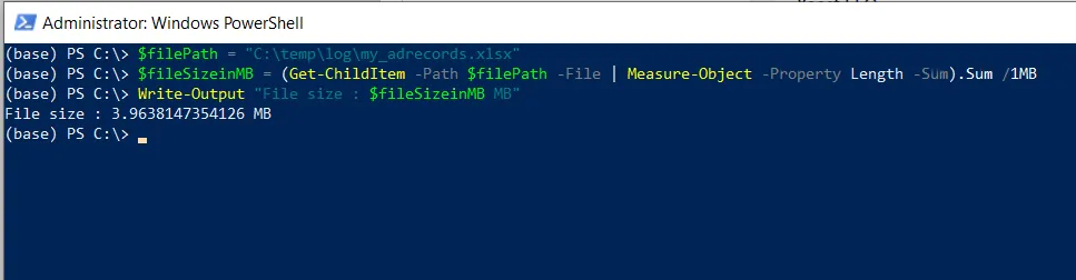 PowerShell get file size in MB with Get-ChildItem
