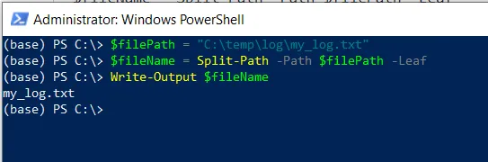 PowerShell get filename from path