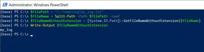 PowerShell get filename without an extension using .net class