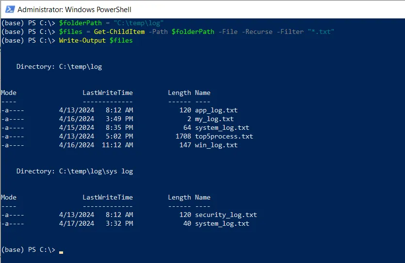 PowerShell get files only with extension using get-childitem