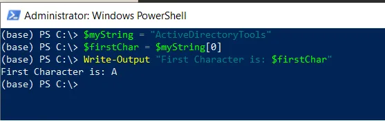 PowerShell get first character of a string using index