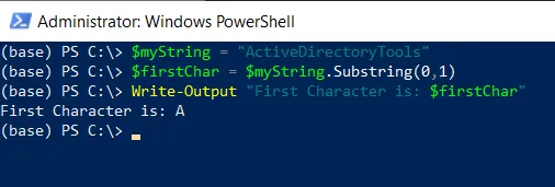 PowerShell get first character of a string using substring