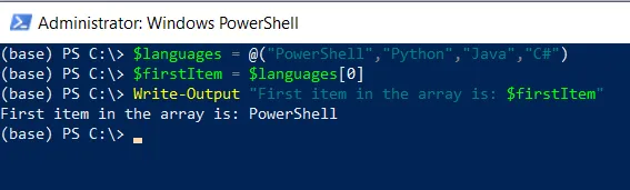 PowerShell get the first item in array using index