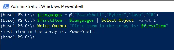 PowerShell get the first item in array using select-object