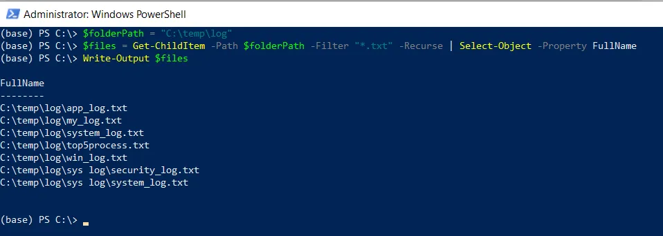 PowerShell get full path of files using Get-ChildItem