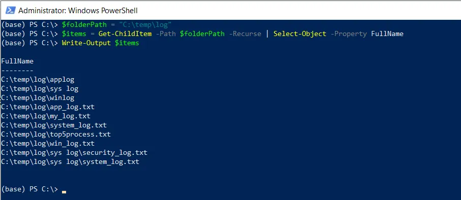 PowerShell get full path of items using get-childitem