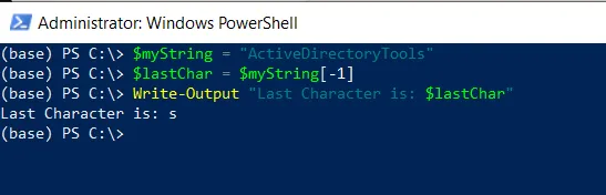 PowerShell get last character of a string