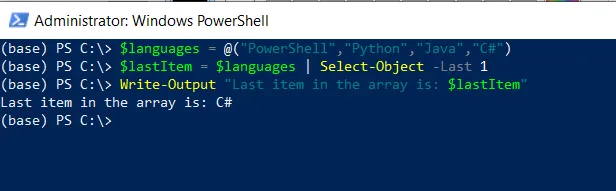 Powershell get the last item in the array using Select-Object