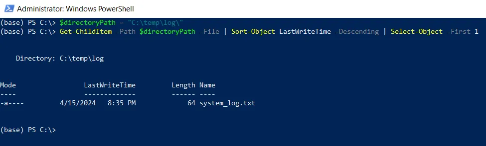 Powershell get last modified file in directory