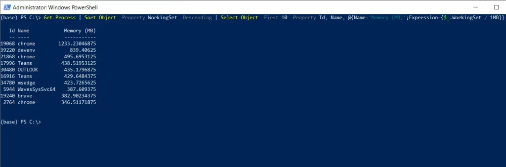 PowerShell get memory usage