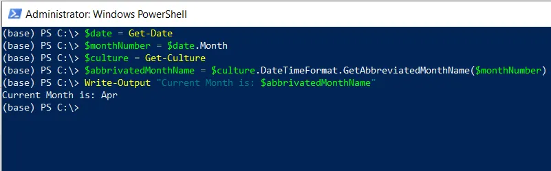 PowerShell get month name using GetAbbreviatedMonthName() method