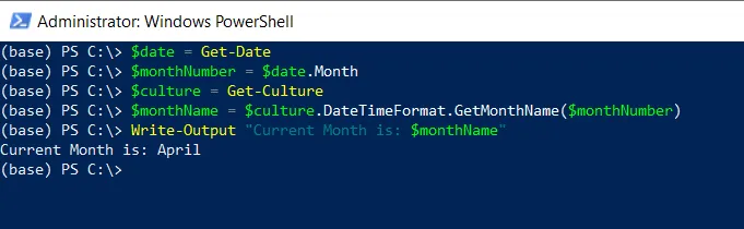 PowerShell get month name using GetMonthName() method