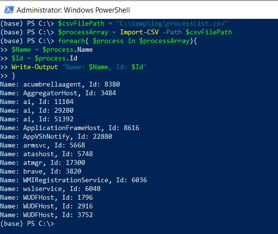 PowerShell import csv with foreach loop