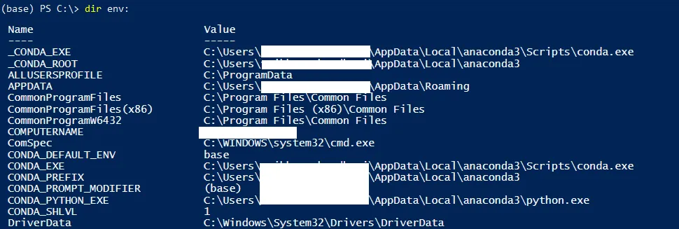 PowerShell display all environment variables