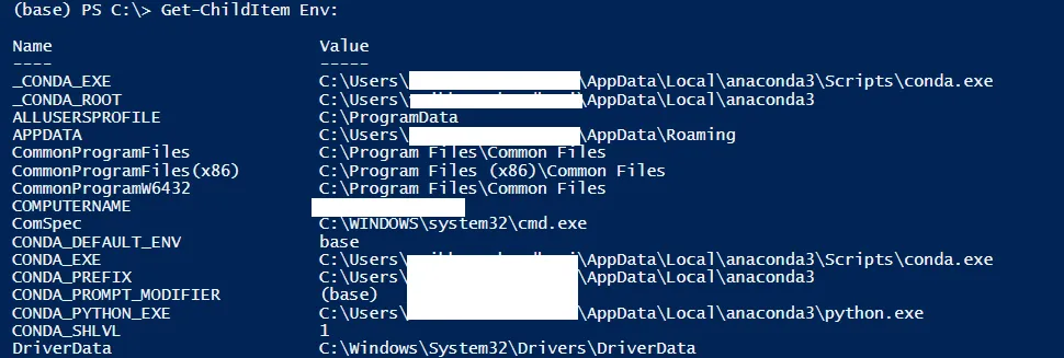 PowerShell list all environment variables